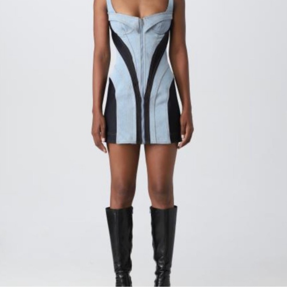 MUGLER CORSET DENIM STREET RACE DRESS WHITE BLACK Sz S - Picture 14 of 17